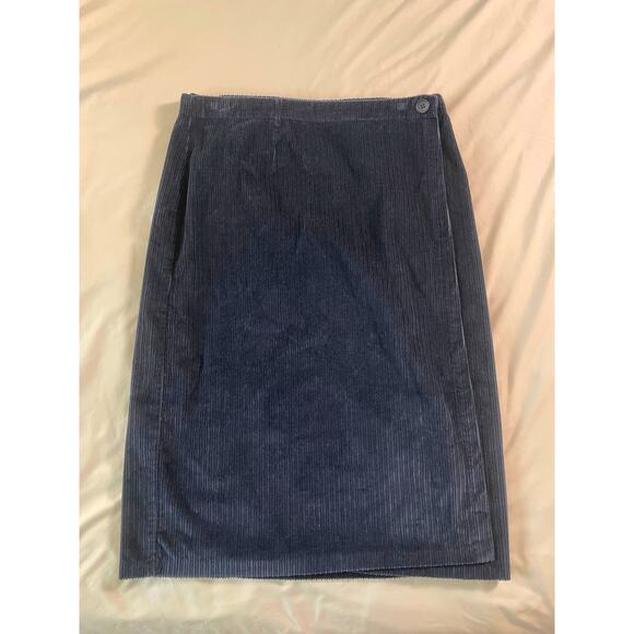 VTG. LL Bean Corduroy Wrap Navy Midi Skirt - Picture 1 of 7